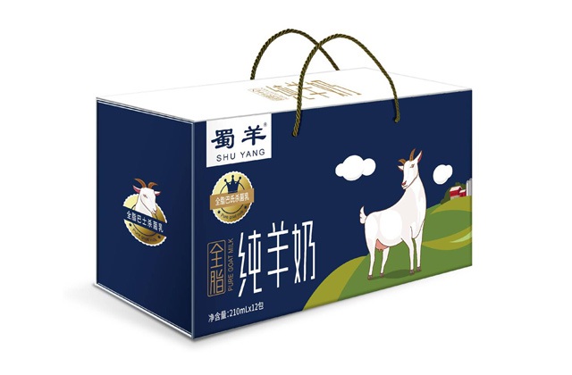 蜀羊全脂純羊奶包裝設計-卡通元素手繪、利樂包設計、外箱包裝創意設計